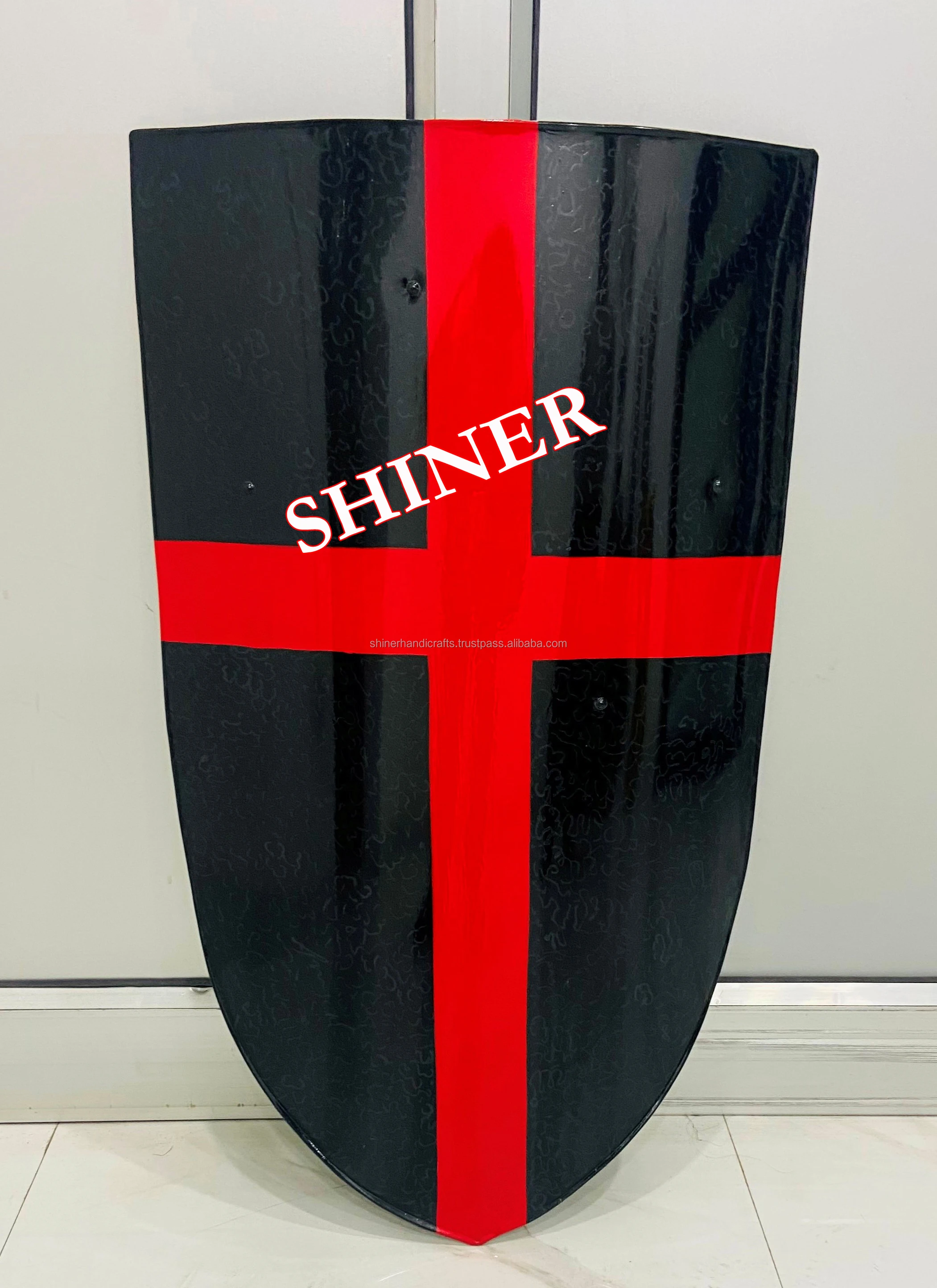 Medieval Crusader Black Shield for Knight Warrior Red Cross Templar Shield Costume Battle Play Halloween Cosplay Shield Wall Dec