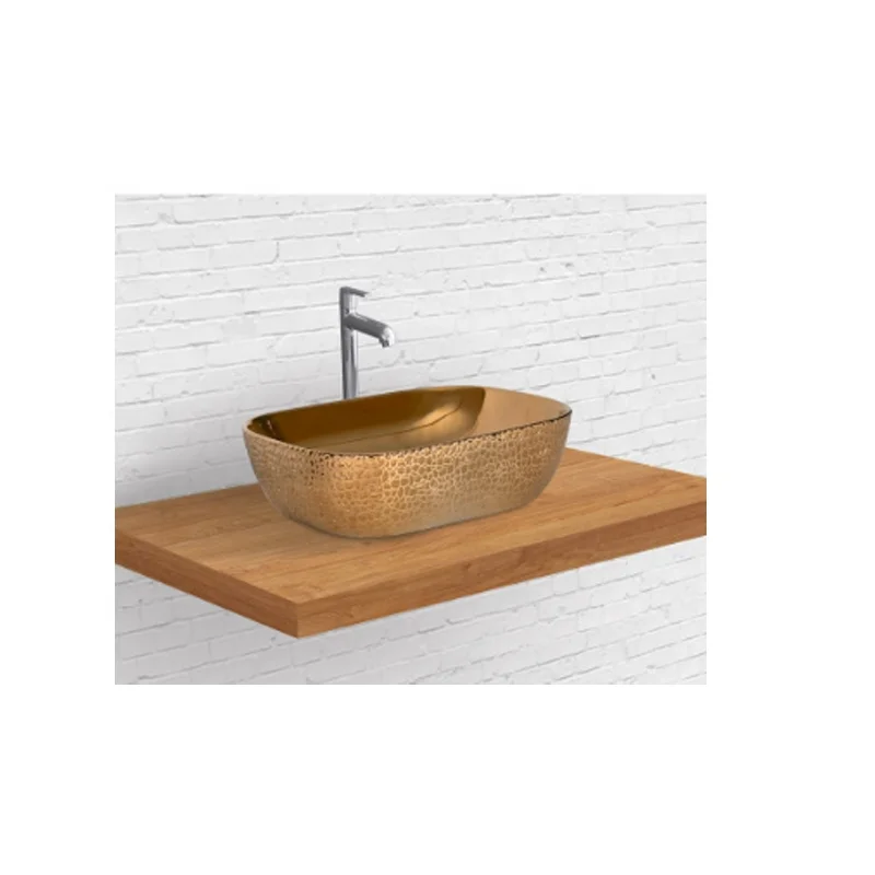 Vanity Luxury Gold and Black Color Hotel Washroom Small Round Art Washbasin Ceramic Table Top Bathroom Sink Hand Wash Basin