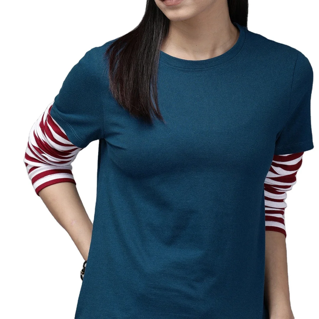 Ladies O-Neck Short Sleeve Casual Printed T-Shirt Fashionable Custom Colors High Quality Cotton XL Size Made in India