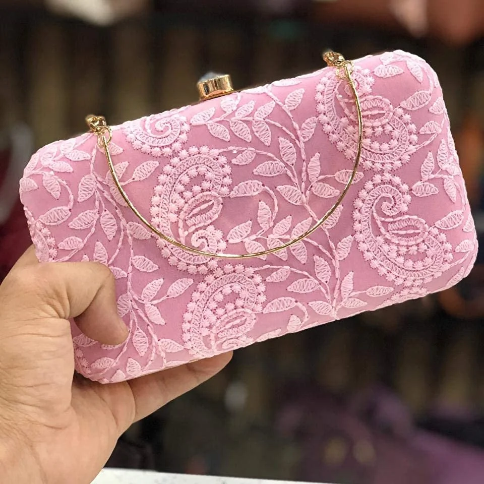 Indian Handmade Chikankari  Woman Designer bag Purse Evening Hand Bags For Ladies Girl Party wear clutch