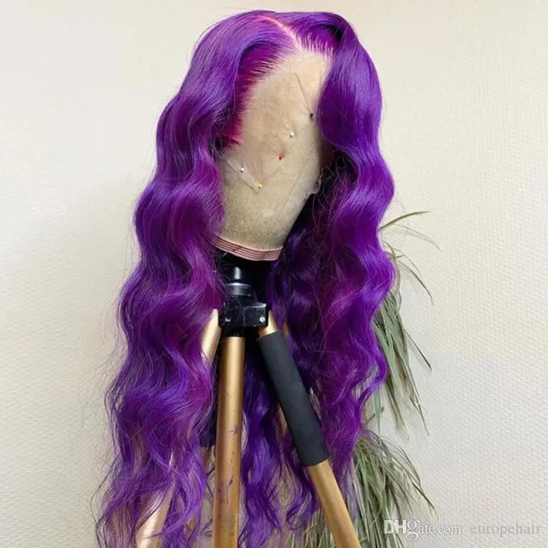 Wholesale 100% Brazilian Hot Sale Raw Unprocessed Purple Color Lace Front Long Wigs Oriental Hairs HD Transparent Human Hair
