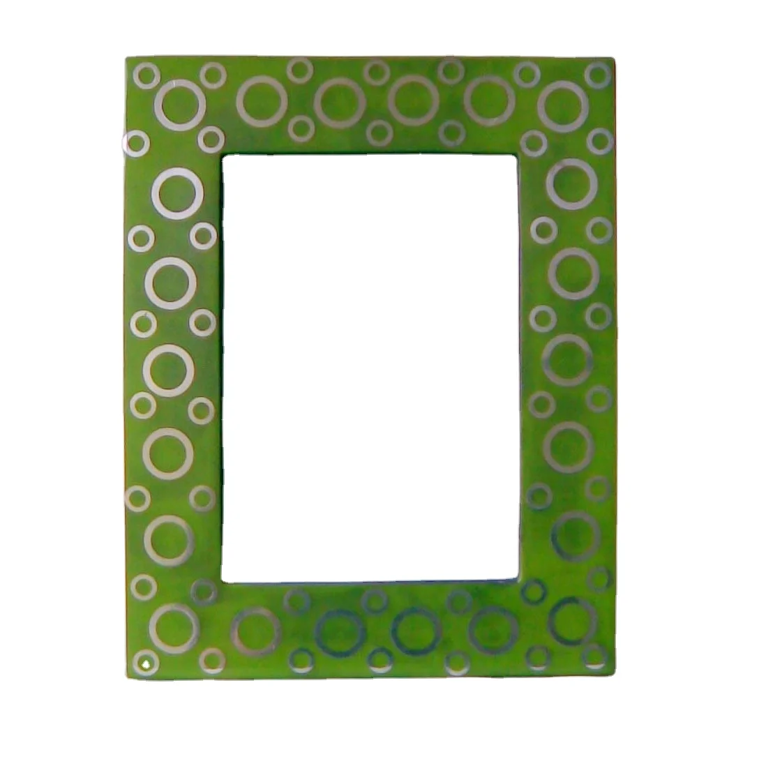 Vintage Green Silver Rings Photo Frame Wooden Wall Decor with Antique Brass Print Decorative Item in Wood Material