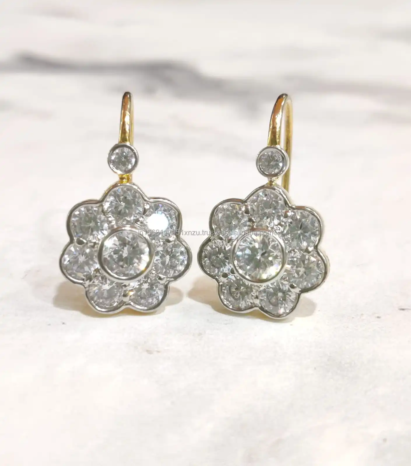 Buy Stylish Designed 2.2CT Antique Floral Flower Diamond Cluster Wedding Dangle Earrings 14K Yellow Gold
