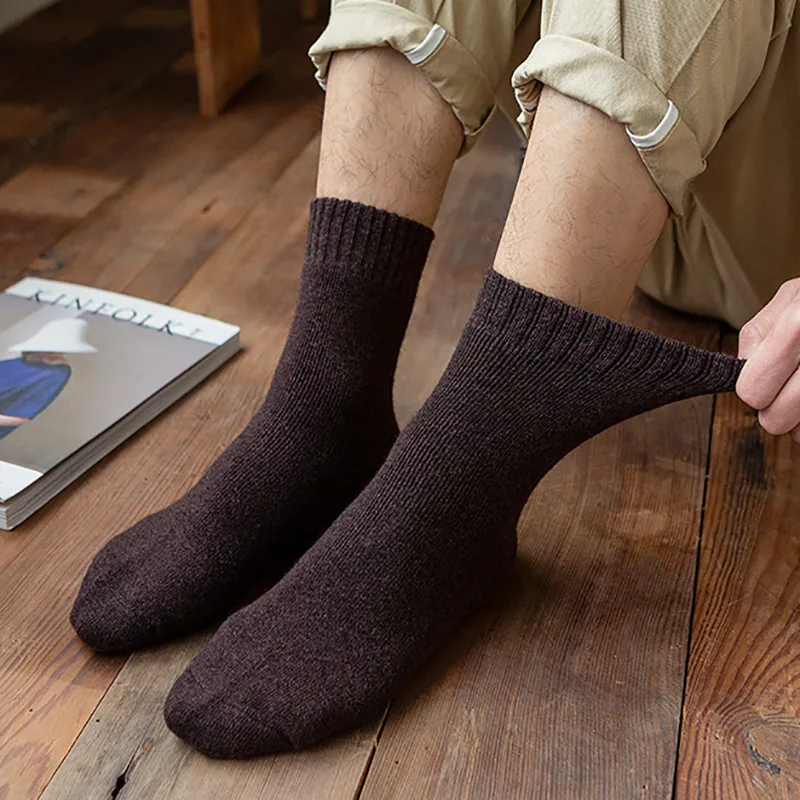 Wholesale Winter Solid Color Thick Warm Wool Socks Adults Cozy Thermal Wool Men Socks