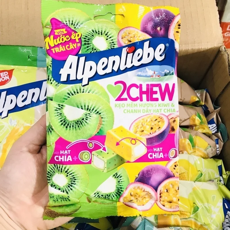 Alpenliebe 2 жевательные конфеты киви, фрукты страсти и семена ЧИА 87,5 Г x 45