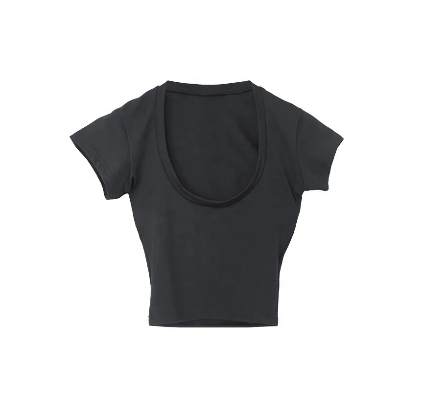 Crop Tops T-shirts Women Cotton spandex Customized Logo Printed Blank Tshirts Plain Wholesale Women crop t shirts