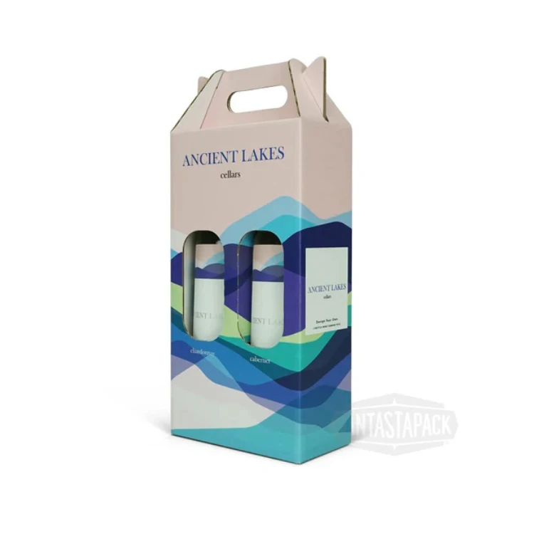 Custom Logo Printed High-End 2-Bottle Wine Box Corrugated Board Kraft Paper for Beer Red Wine & Vodka with Handle Window