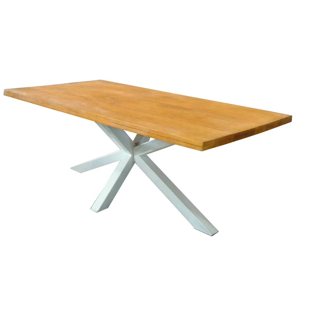 new design yellow color Rectangular shape mango wood dining table white legs Scandinavian style dining table industrial