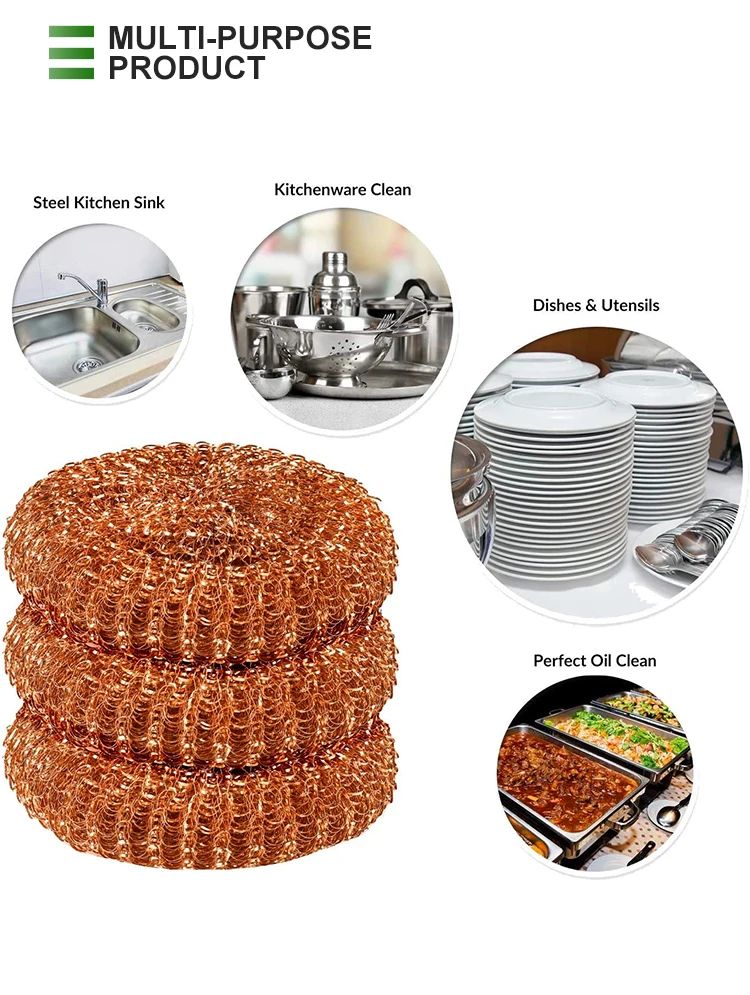 15g Hot Selling 100% Pure Copper Mesh Cleaning Scourer Ball Kitchen Cleaning Ball Copper Wool Scourer