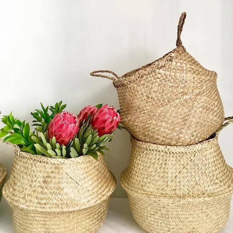 Hot Trend Wholesale Natural Seagrass Belly Basket for Home Decoration Woven Basket