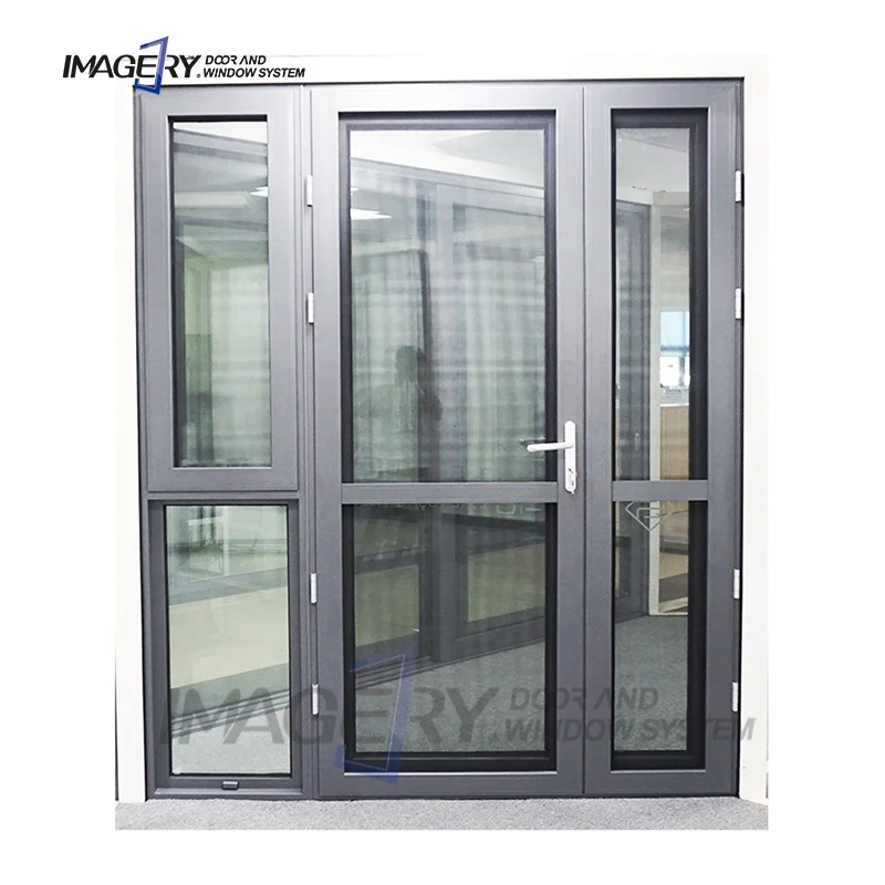 New Arrivals Imagery China Manufacturer Double Tempered Glass Soundproof Aluminum Patio Casement Door with Stainless Steel Mesh
