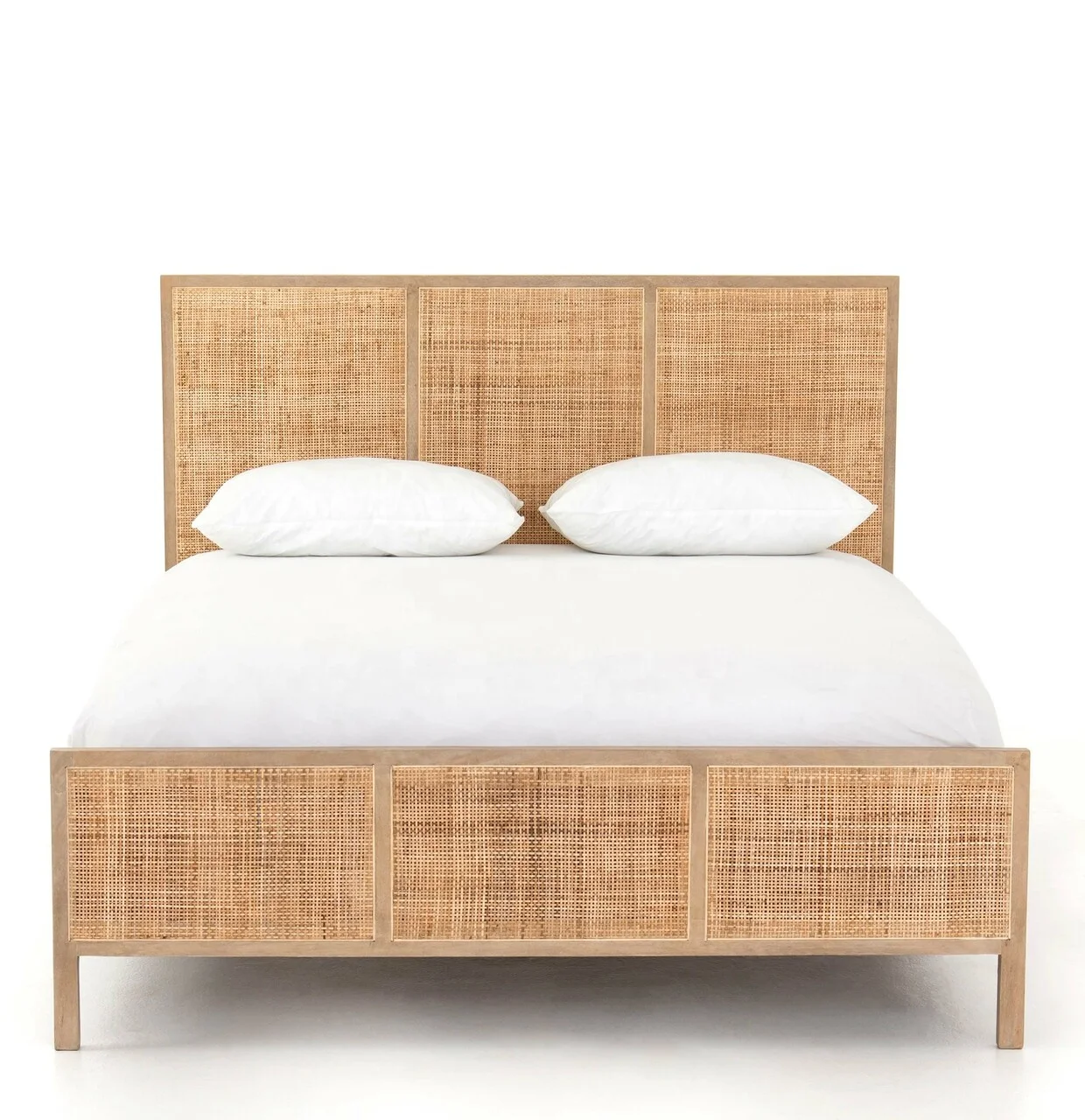 Vintage Industrial Rattan Cane King Size Bed Indian Jodhpur King Queen Size Bed Frame & Headboard Modern Rattan Cane Furniture