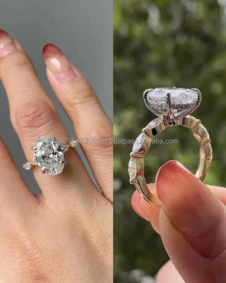 Oval lab grown Diamond Ring, 14k  Gold  Ring White Diamond for Women Engagement Band