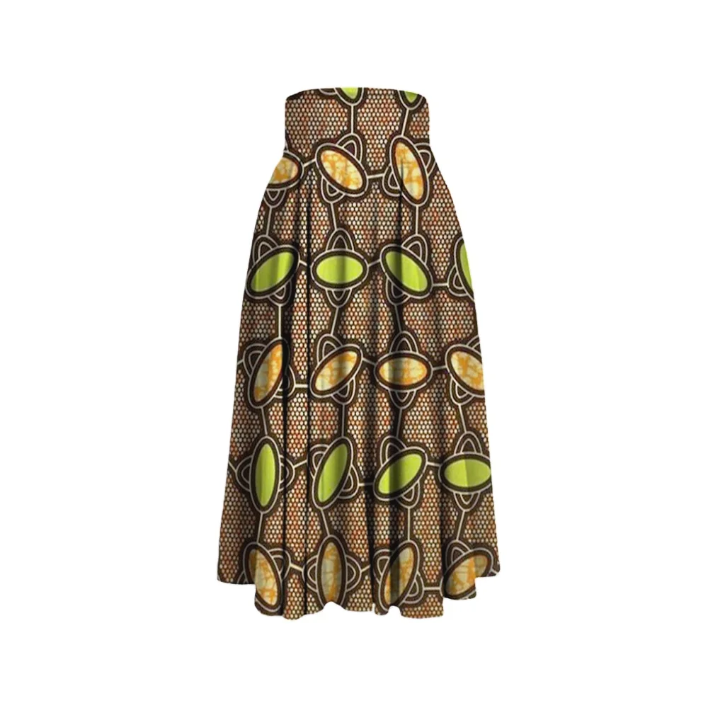 
Rapheeze Floor Length Green and Golden Oval Wax Print Maxi Skirt 