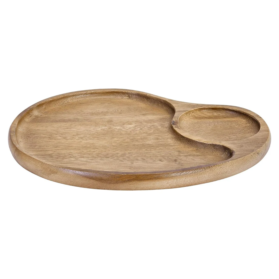 Two Section Acacia Wood Plate with Drink Holder Custom Wooden Serving Board Platter | Wooden Plate Holder Platter Chip Dip Board