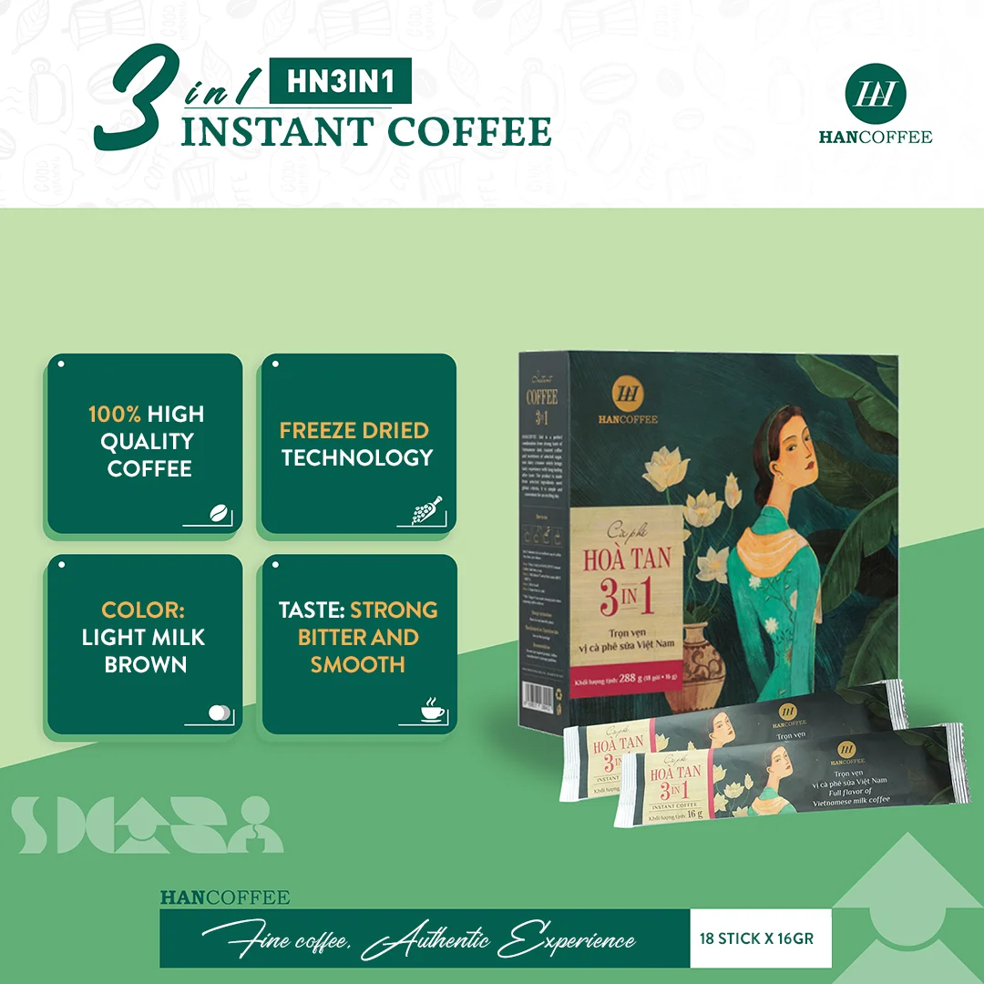 Hancoffee Vietnam ODM/OEM сублимационная сушеная 3 в 1 растворимый кофейный крем порошок лучшие продажи коробка для похудения объемная упаковка