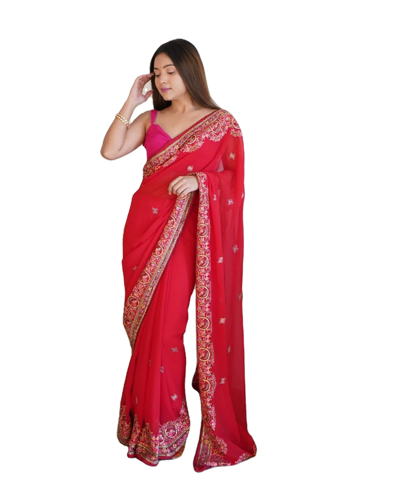 Latest Designer Georgette Silk Thread Embroidery Sequence Work Saree By Fab Zone