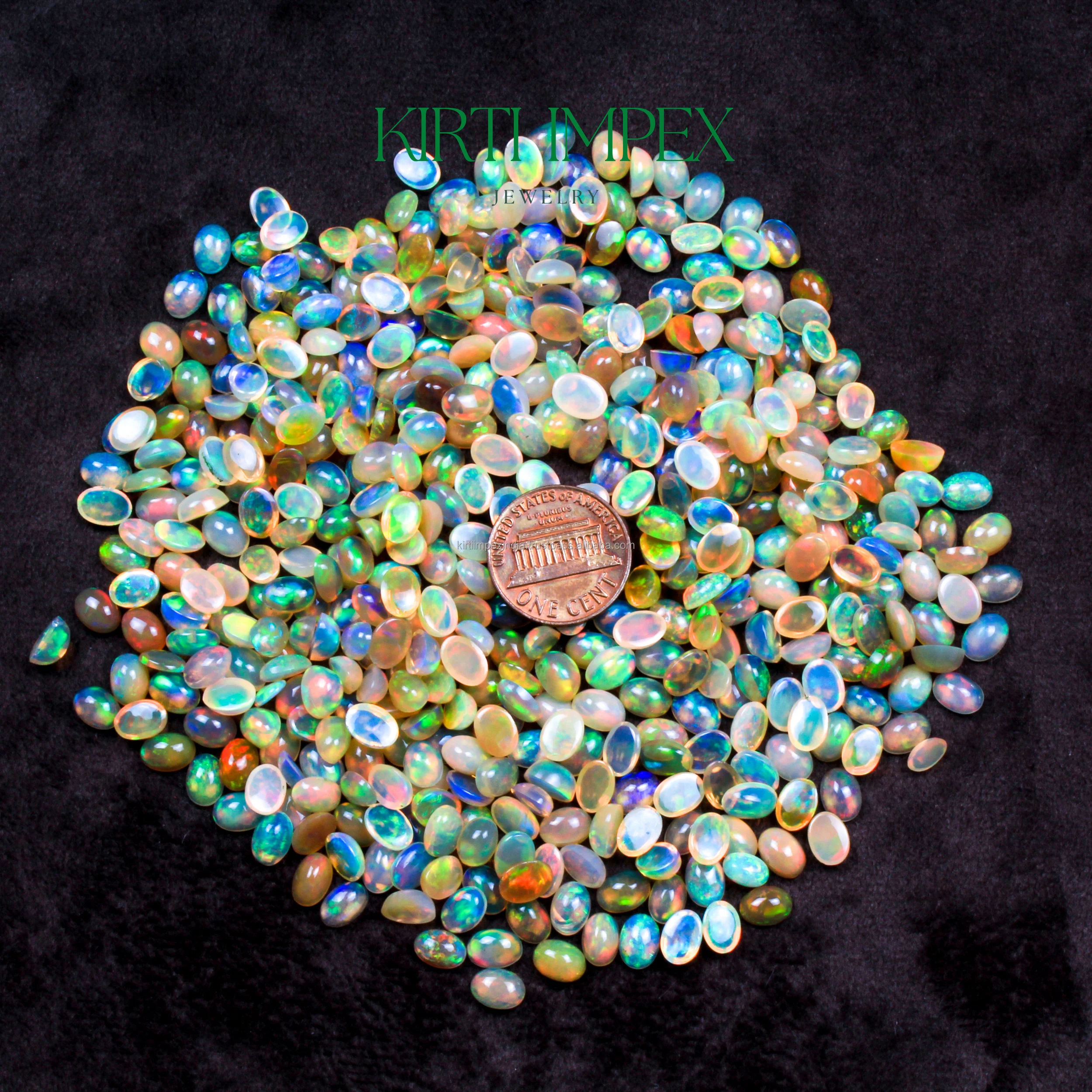 Opal High Quality Stock Ethiopian Opal Calibrated Size Loose Cabochons Rich Fire Polished 7x5 MM Opal Cabs