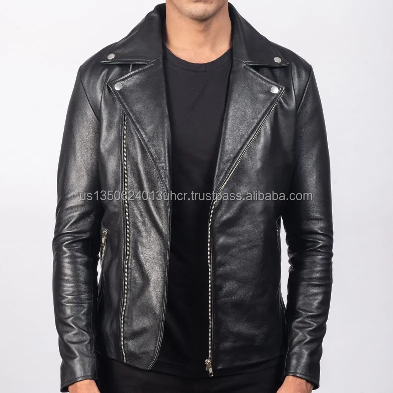Unique Design Black Color Sheep skin Leather Jacket Long Sleeve Stylish mens Leather Motorcycle Jackets Zipper  Closure Style