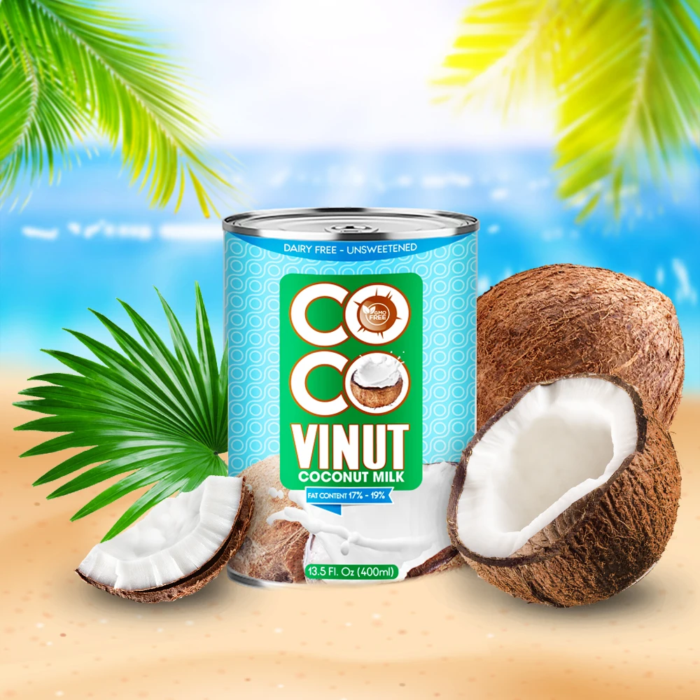 400ml Can (Tinned) Coconut Milk for cooking 17-19% Fat UHT Gluten Free and Vegan Product with Halal