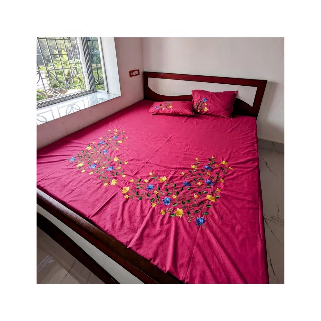 Floral White 100% Cotton Hand Embroidered Sustainable Bedspread 250gsm Soft And Cozy Made In India Available For Bulk Orders