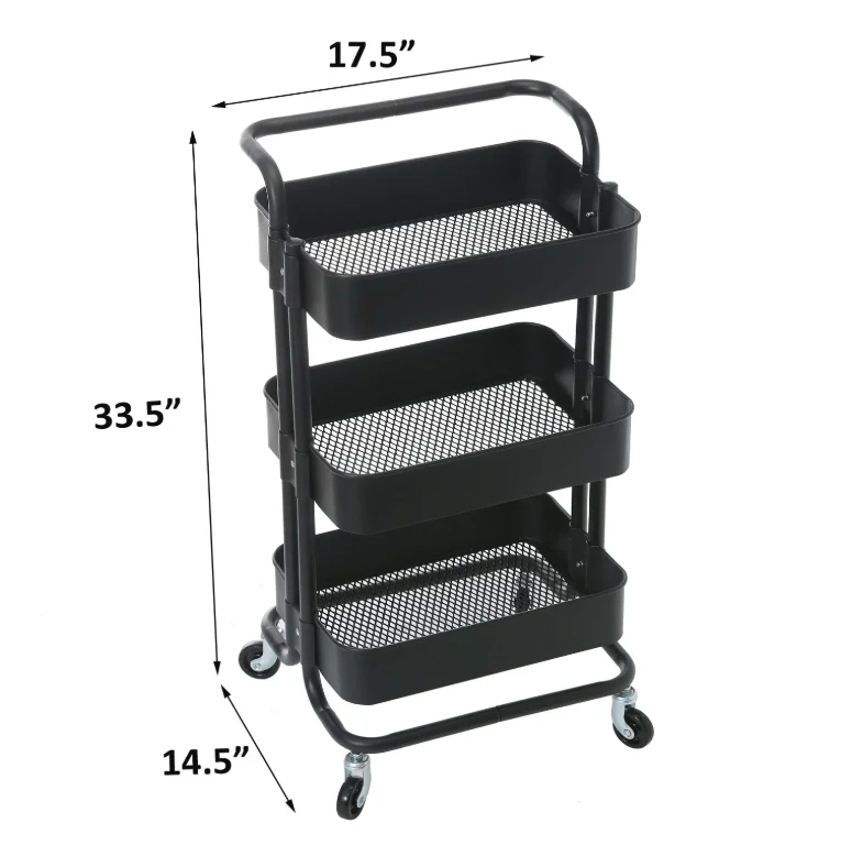 3-tier Rolling Utility Cart Storage Shelves Multifunction Storage Trolley Service Cart Metal Iron Customized Logo SAM with Mesh