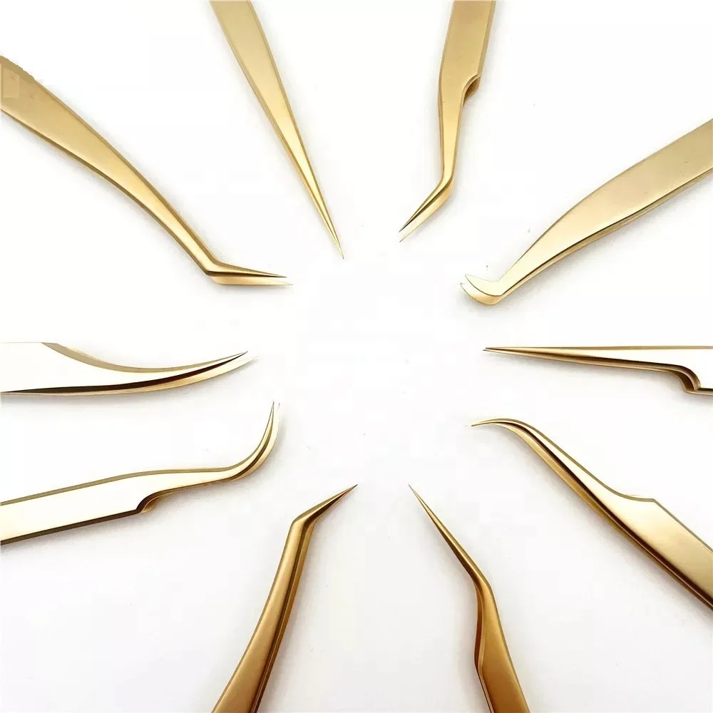 Custom Stainless Steel Eyelash Extension Tweezers with logo Straight Slant Curved Volume Lash Tweezer Set Private Label