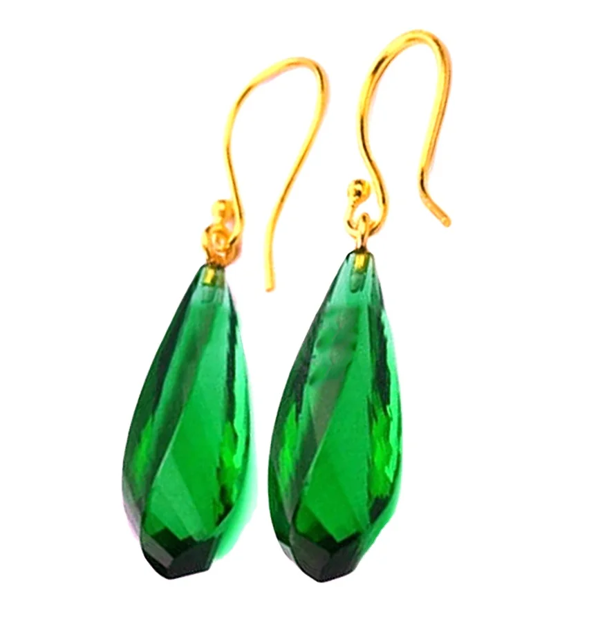 Wholesale Gold Plated Emerald Gemstone Drop 48x9 MM Dangle Charm Earrings