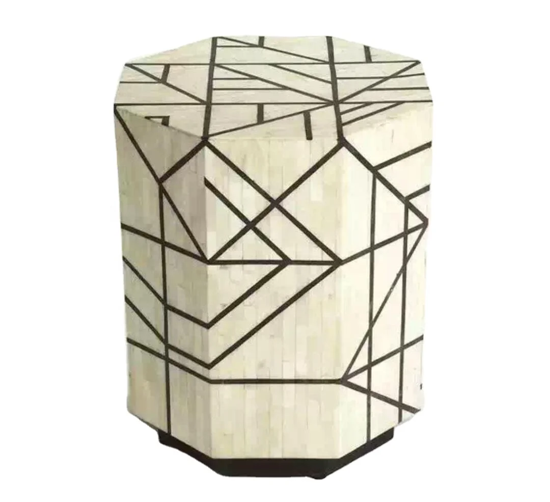 Indian Natural Bone Side Table with Drum Inlay for Coffee and Tea Handcrafted Crafts for sale