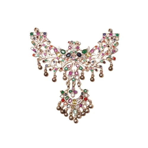 Очаровательный павлин с мотивами традиционной оксидизированного серебряного золотого покрытия многоцветный камень Шипованный женский этнический костюм кулон по низкой цене