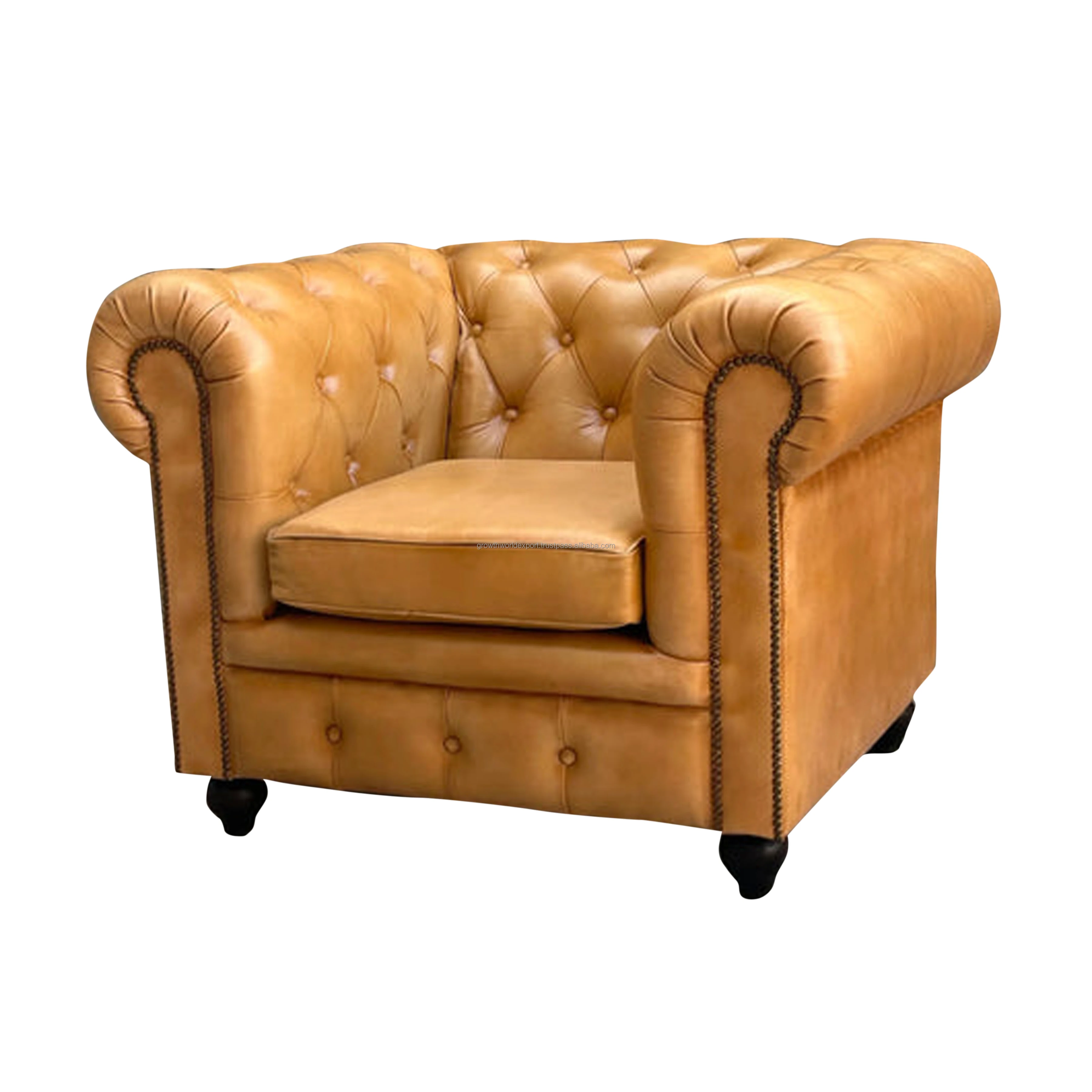 Premium Single Seater Cheyenne Color Chesterfield Leather Cushion Sofa High Quality Hotel Arm Chair Best Living Room Furniture