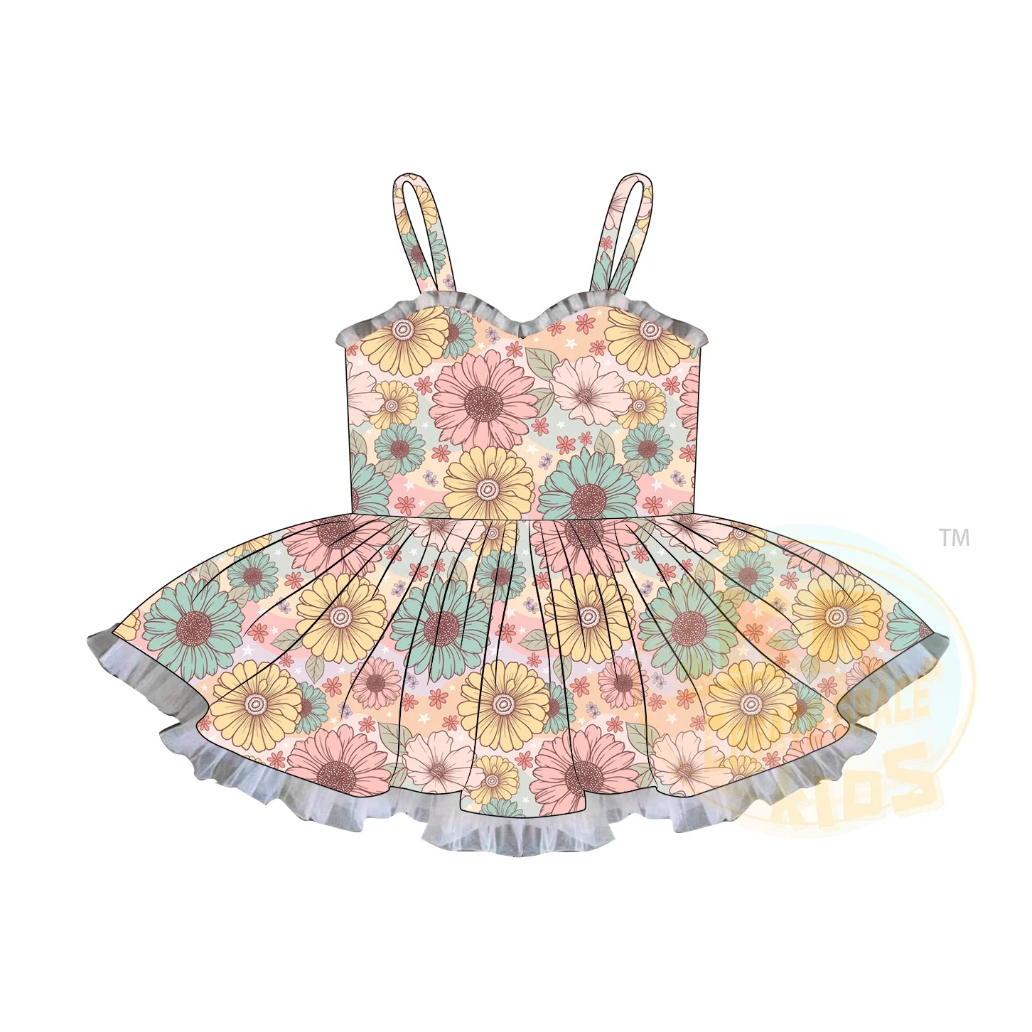 2024Hot Trendy Children Summer Clothing Boutique Print Cartoon Yarn Suspender Skirt Frock Cute Girls Flower Floral Slip Dresses