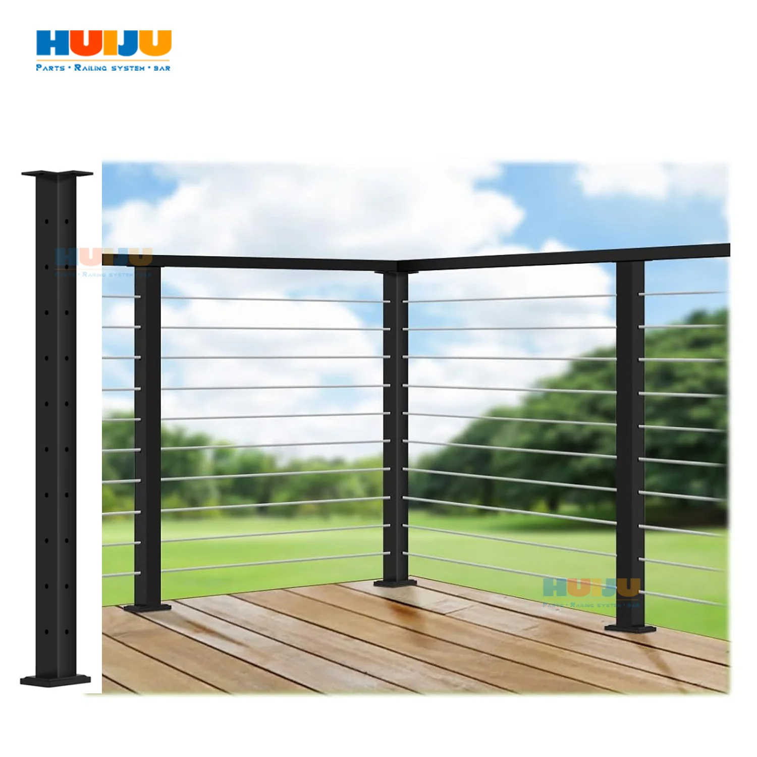 HJ-outdoor use flat pallet Inox Post Deck Balcony porch install Cable Railing