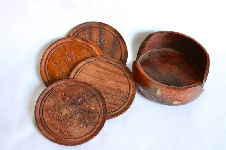 wooden carved Coaster For Drink Tea Coffee