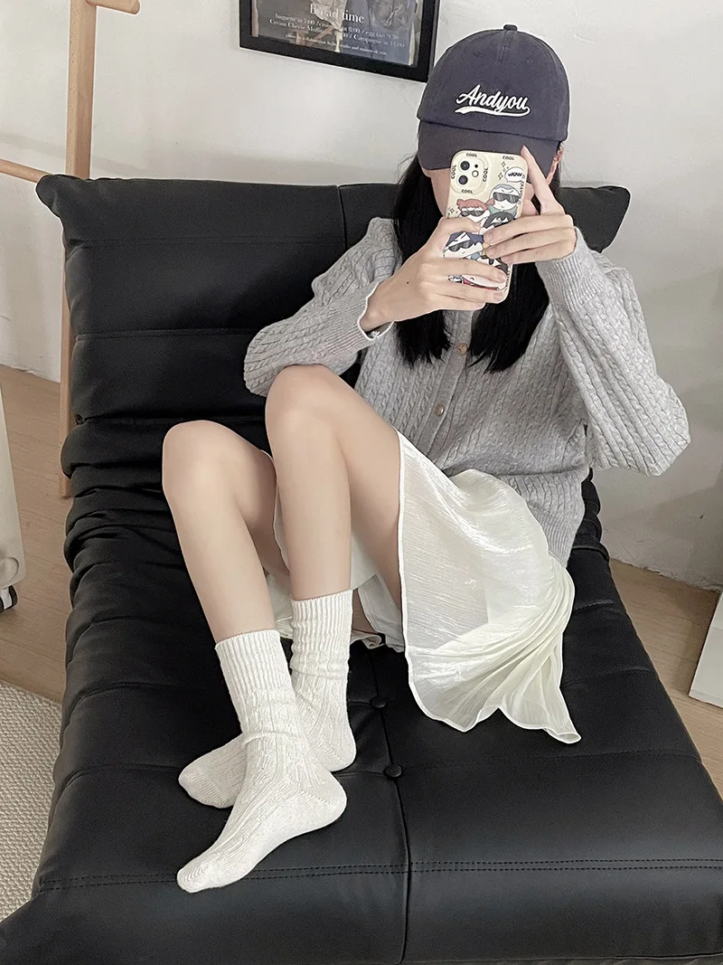 Winter Pure Color Thick Warm Wool Women Stockings knitted wool thick socks