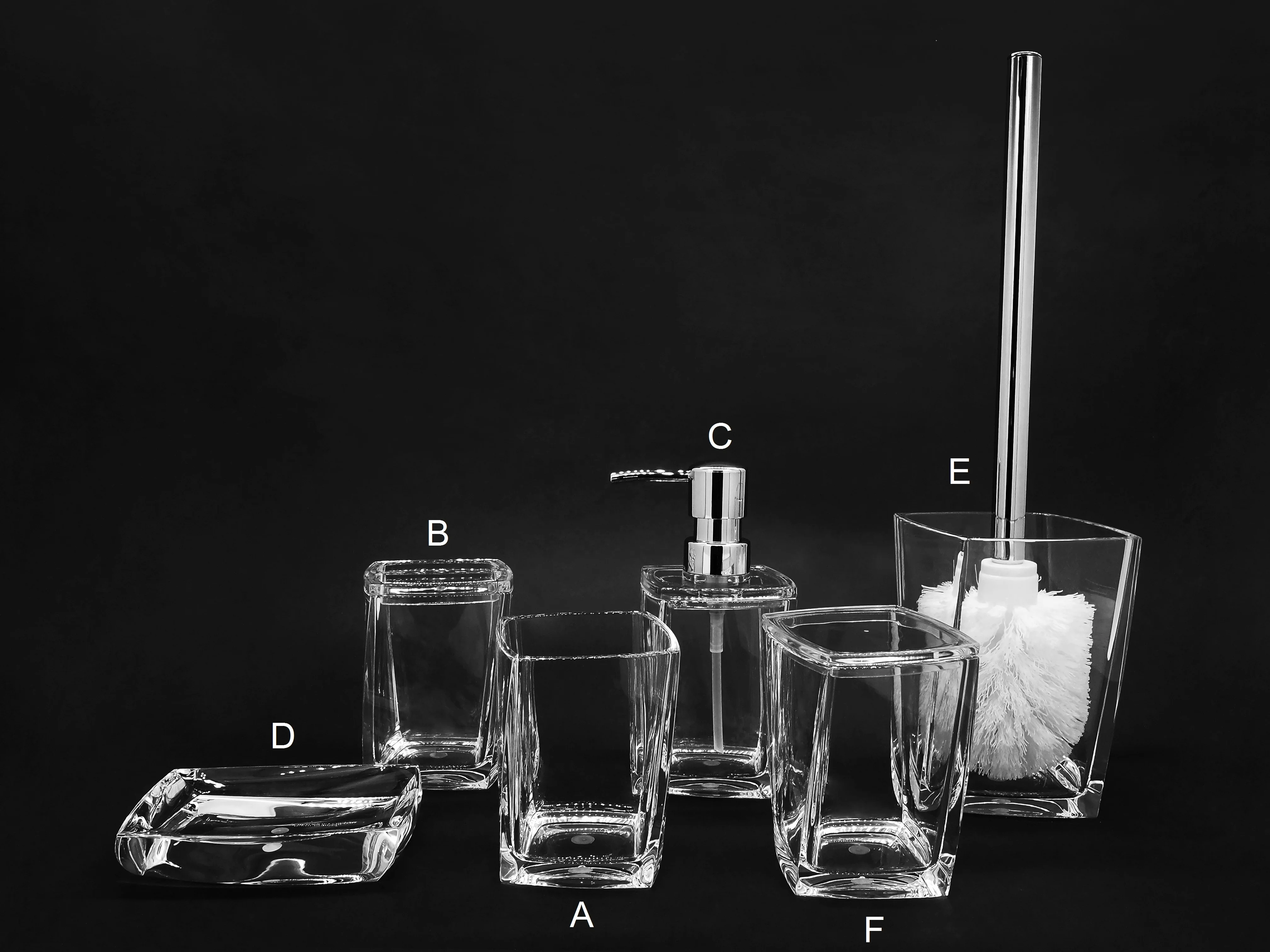 Acrylic clear 6 pcs bathroom accessory set