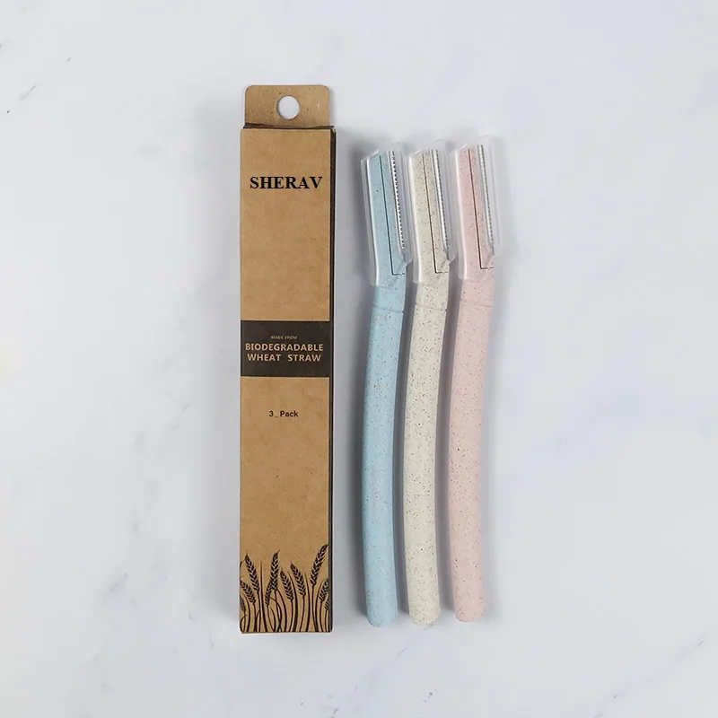 Hot Sell eco-friendly Wheat Straw Long Portable Women Eyebrow Razor Japanese Stainless Steel Blades Facial Eyebrow Razor
