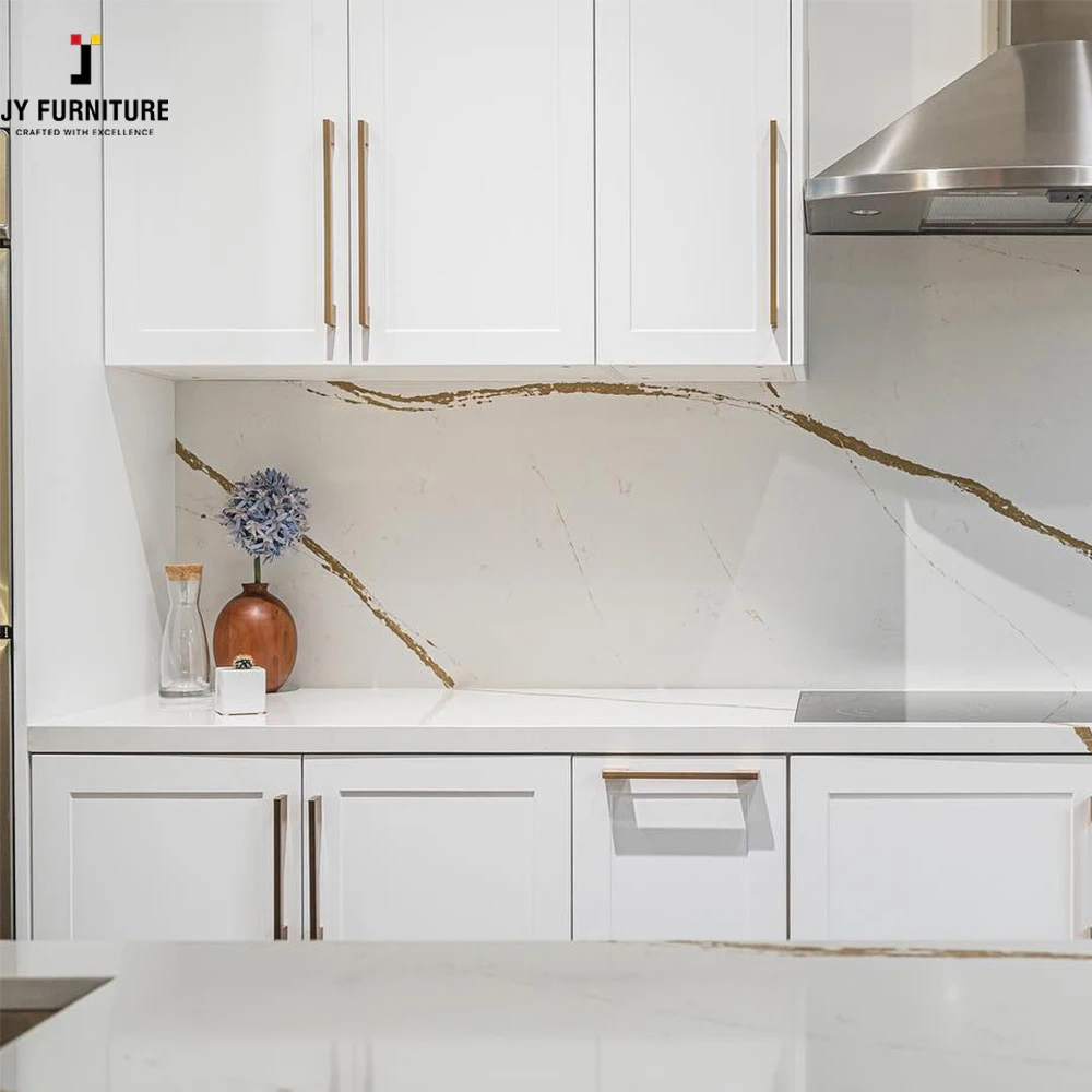 JY Vietnam Furniture Frameless RTA Kitchen Cabinets Adjustable Shelves and Drawers White Wood Cabinets