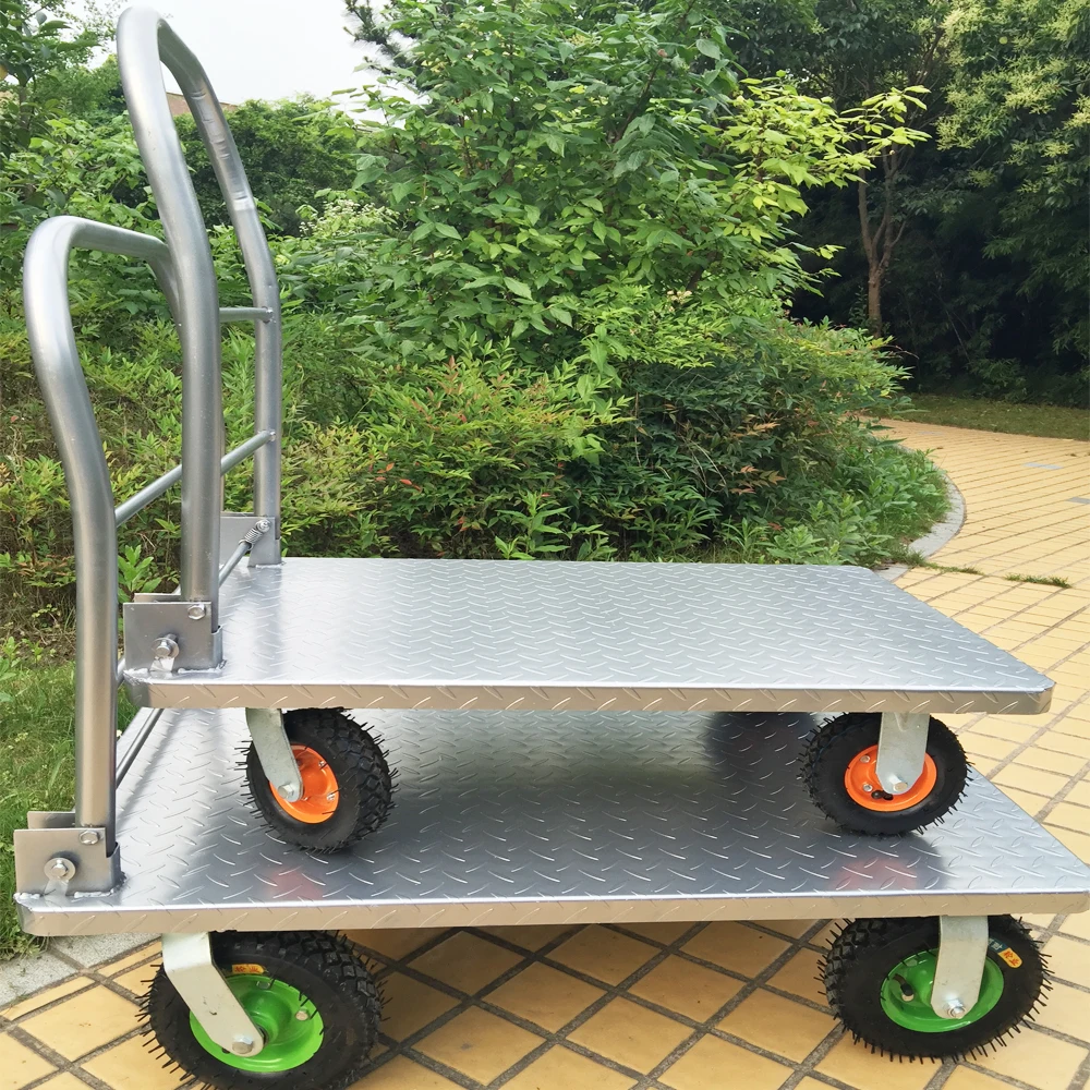 Wholesale 72*48cm Stainless Steel Platform Trolley Hand Cart Foldable High Duty Warehouse Cargo Mobile Premium Flatbed Trolley