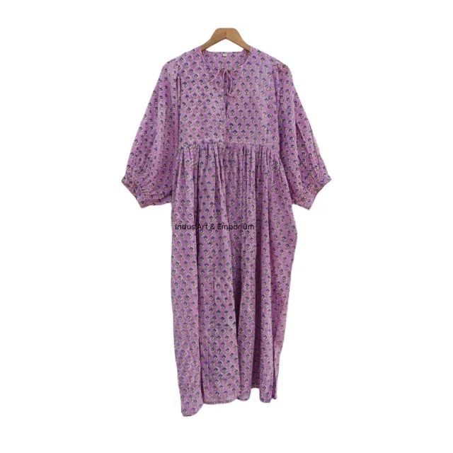 Платье макси в индийском этническом стиле из хлопка с цветочным принтом богемном повседневные платья для женщин длинными рукавами-колокольчиками