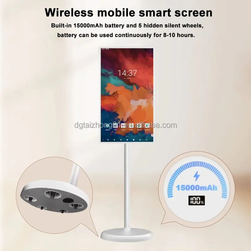 32 Inch 1080p Follow By Me Movable Display Touch Screen Monitor Floor Standing Android Wireless Portable Smart Tv For Home