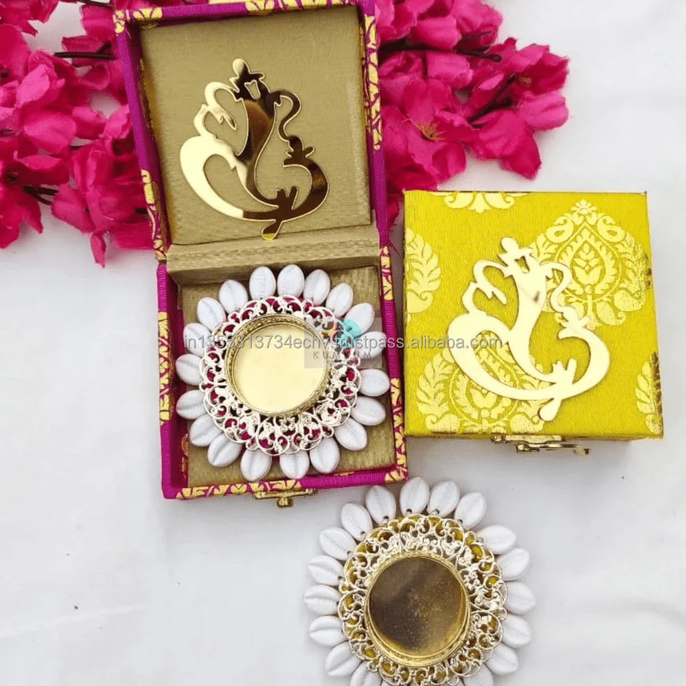 Indian Rajasthani Handmade Decorative Brocade Box with Tealight Candle Holder For Wedding Favour