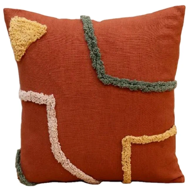 Colorful And Beautiful  With  Embroidery Design Over Tufted  Cushion Cover Moroccan Style Tufted Cushion Cover