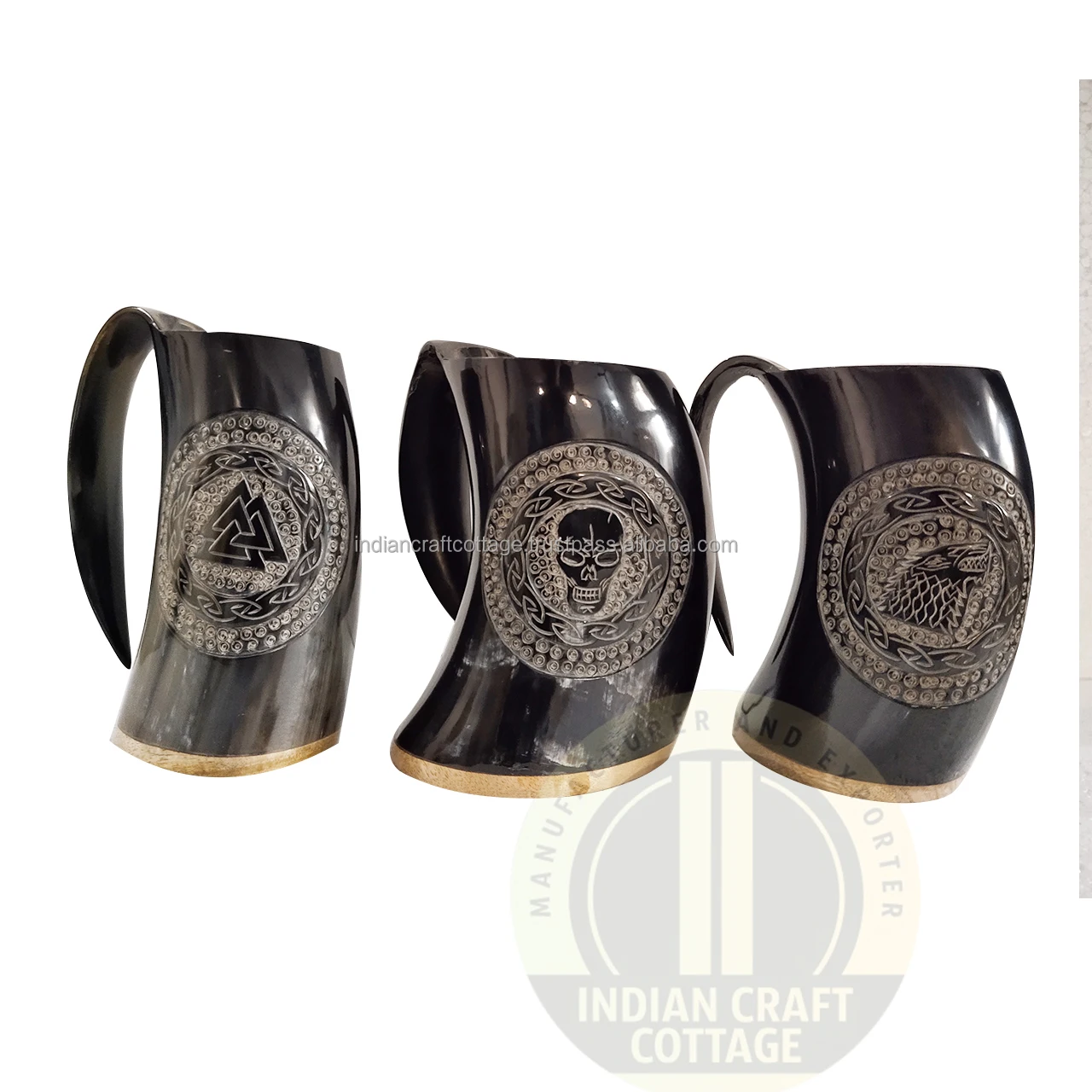 Authentic Handcrafted Buffalo horn viking drinking mug with Resin bottom and hand engraved for drink beer by Indian Craft Cottag