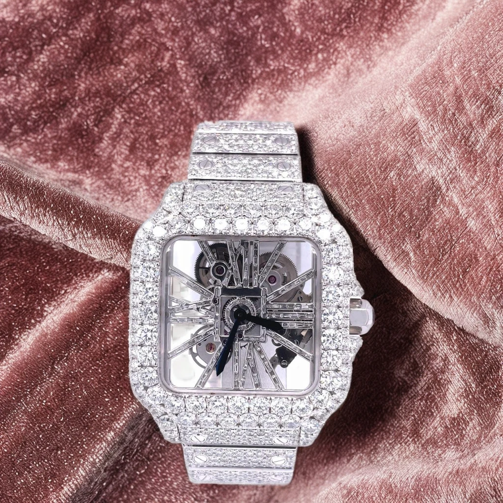Iced Out Moissanite Diamond Watch Automatic Mechanical In VVS Clarity For Business Mens Rappers Rich Mens