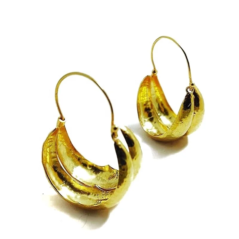 High quality 18k gold plated handmade antique technique African Fulani hoop earring luxury design light weight attractive