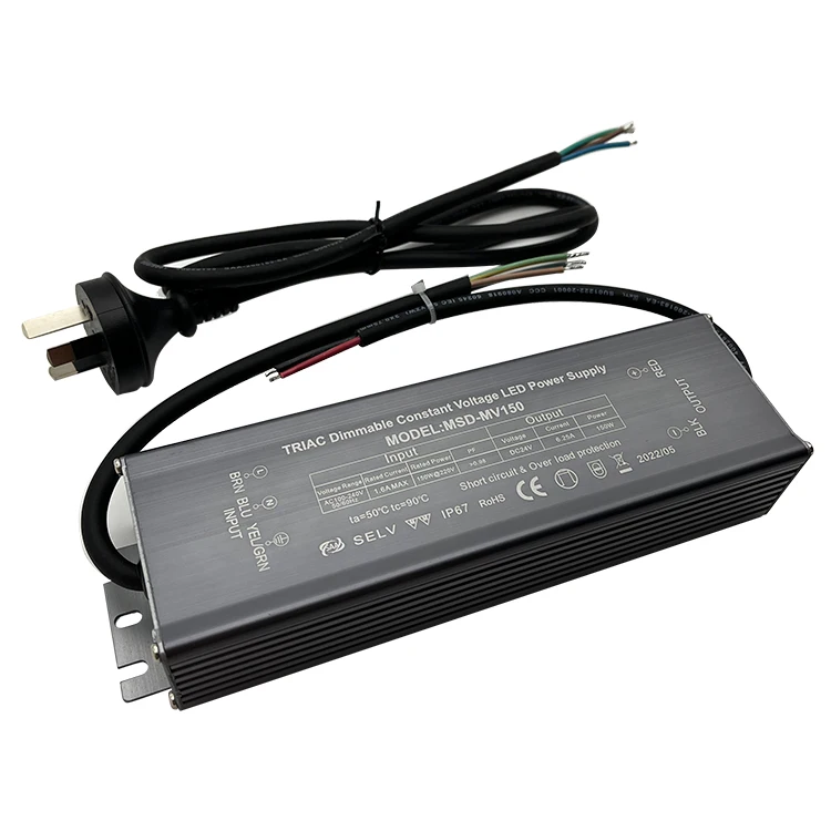 150W IP67 Waterproof Triac dimmable Power Supply Constant Voltage 24V 6.25A Leading and Trailing Edge Dimmable Led Driver