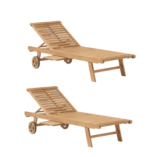 Natural Outdoor Solid Wood Sun Lounger Chairs For Garden Adjustable Single Sun Lounger Sun Bed Wholesale Price
