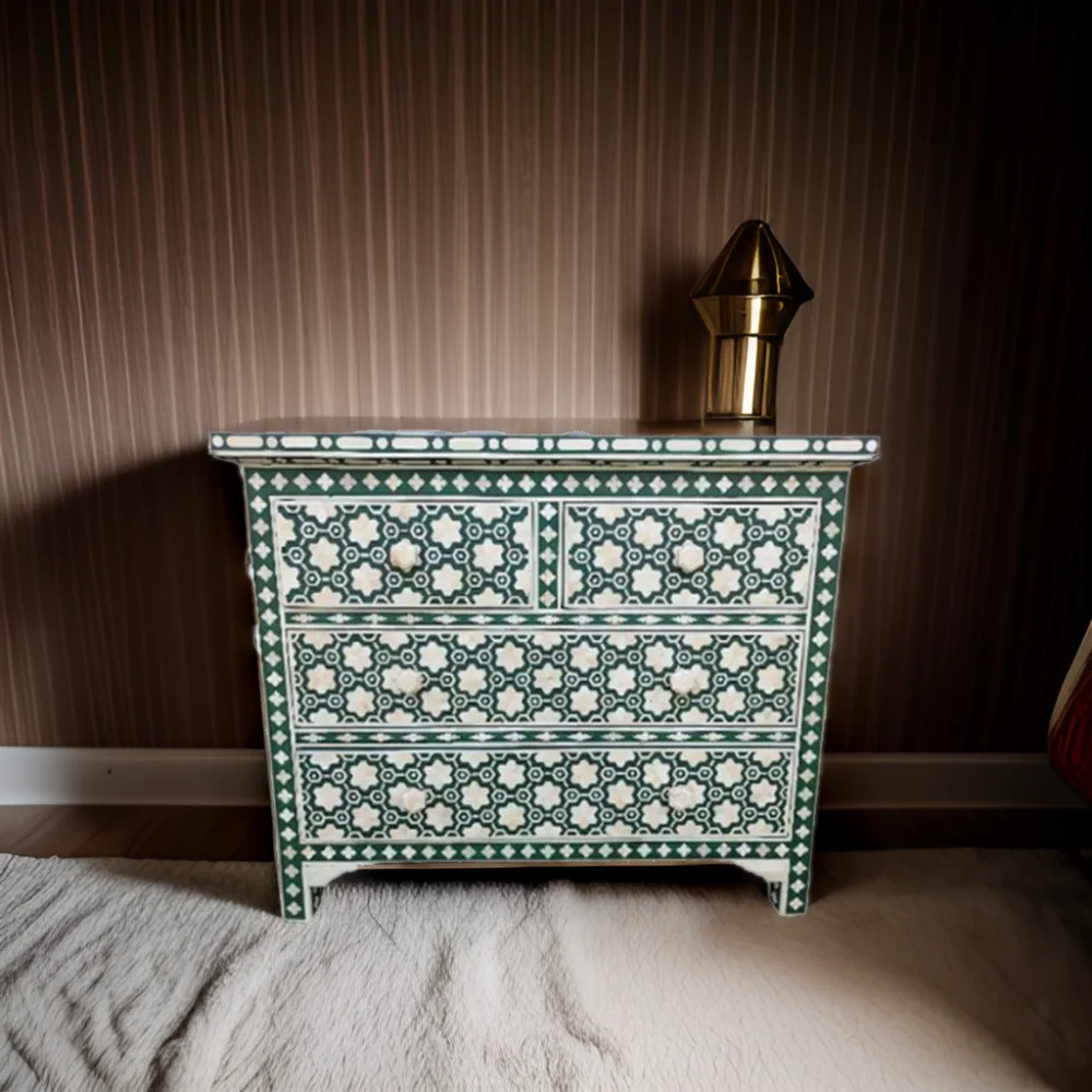 High Quality Plastic Bone Inlay Chest of Drawers Hot Selling Home Storage Organization for Living Room Indian Exporter