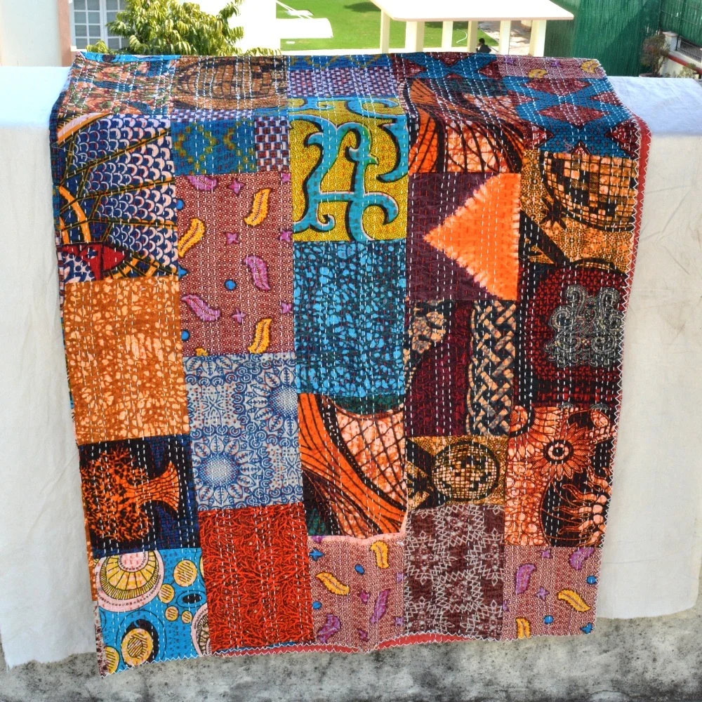 Mix lot Indian handmade Patch Kantha quilt Indian designer printed patchwork Patch Kantha gudari manufacturer wholesaler CPKQ029